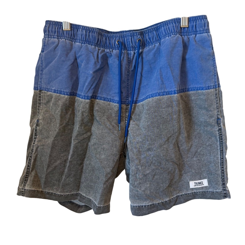 Trunks Surf Swim Co. Mens‎ Blue Gray Colorblock Swim Trunks Shorts Medium M
